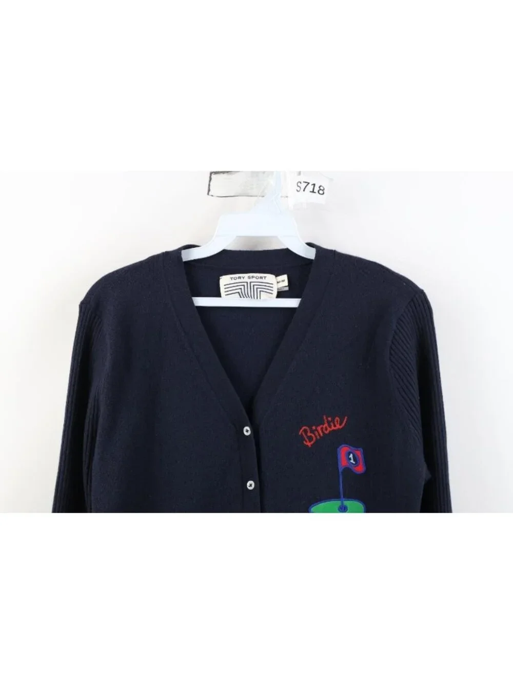 Tory Burch Sport Womens Medium Cashmere Blend Golf Knit Cardigan Sweater Blue